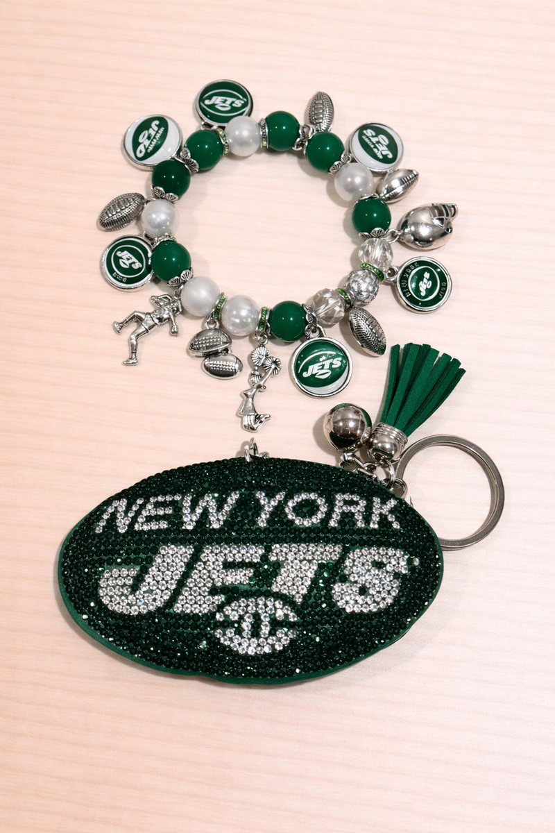 Jets - Charm Bracelet & Rhinestone Bag Charm