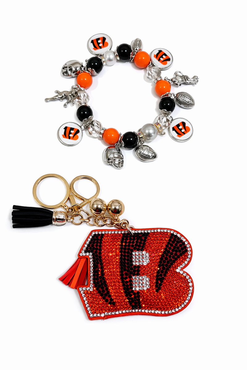 Bengals - Charm Bracelet & Rhinestone Bag Charm