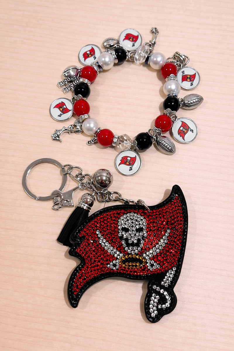Buccaneers- Charm Bracelet & Rhinestone Bag Charm