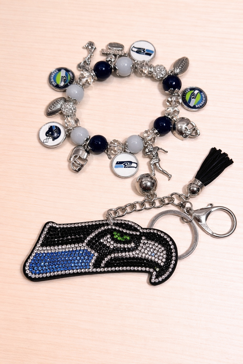 Seahawks - Charm Bracelet & Rhinestone Bag Charm