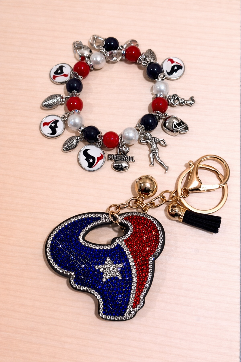 Texans - Charm Bracelet & Rhinestone Bag Charm