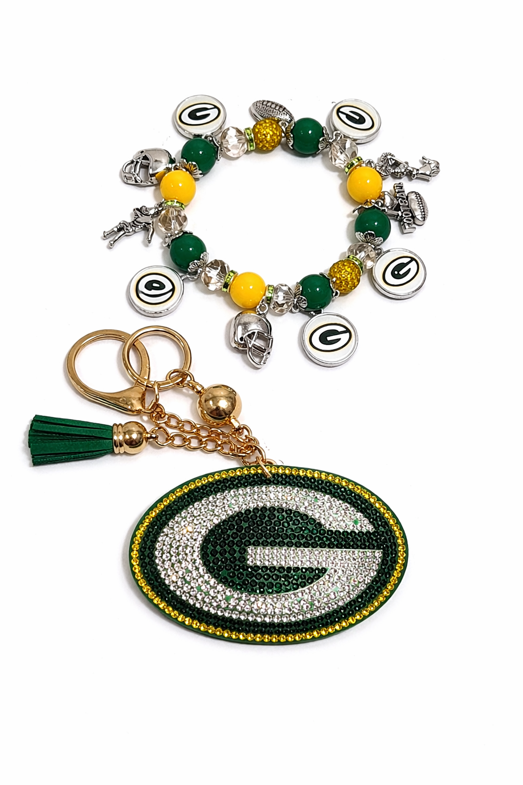 Packers - Charm Bracelet & Rhinestone Bag Charm￼