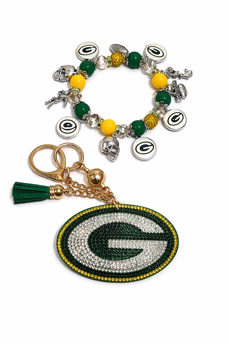 Packers - Charm Bracelet & Rhinestone Bag Charm￼