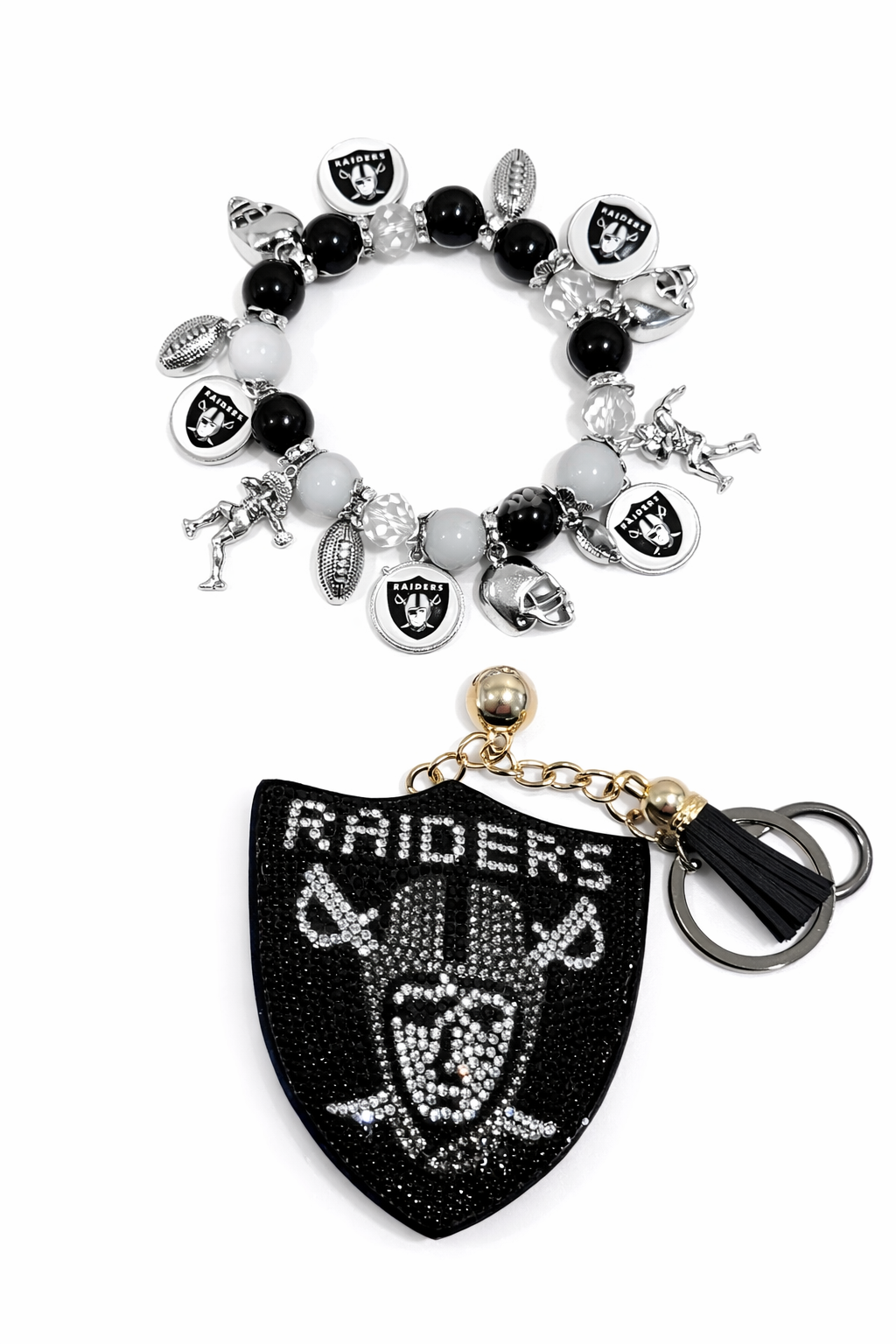 Raiders - Charm Bracelet & Rhinestone Bag Charm